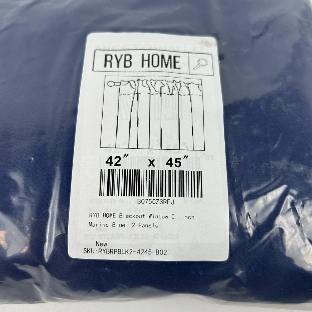 RYB Home 42 X‎ 45 inch Window Curtains Marine Blue Two Panels For Living Room
